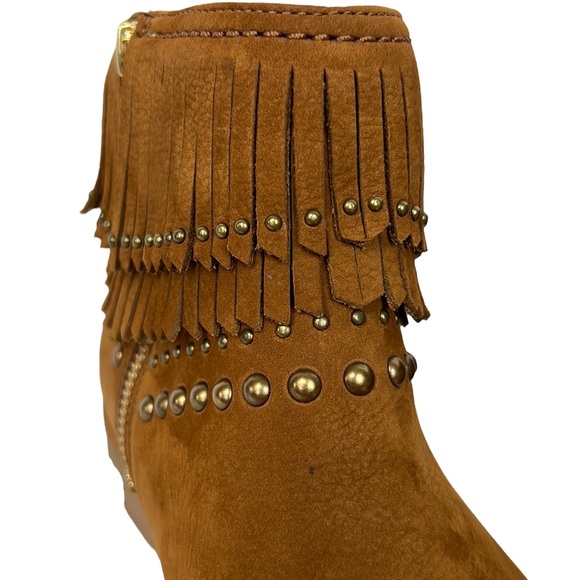 UGGS Ariane Chestnut Nubuck Studded, Fringe, Western Ankle Booties 7 - Picture 7 of 16